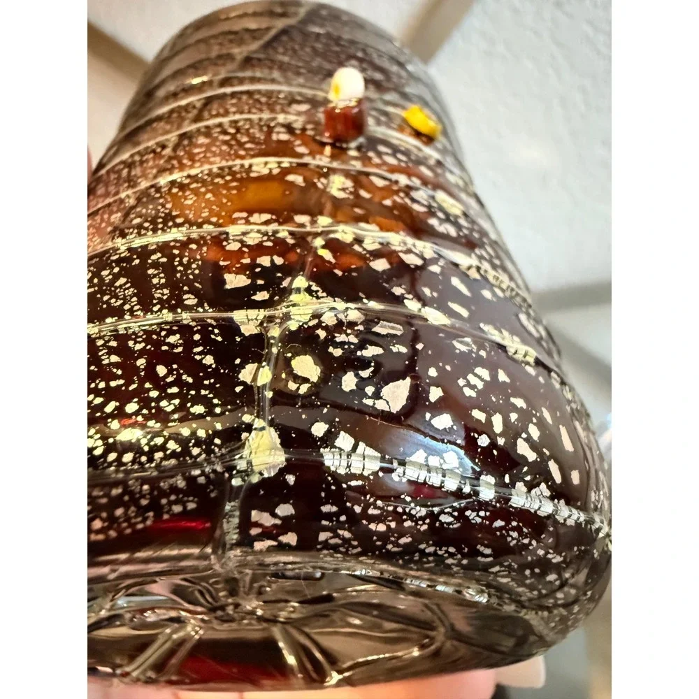 Artisan Hand Blown Milano silver Crackle Glass Vase Millefiori Floral Accents‎
